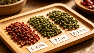 Red, green, and wild Sichuan peppercorn varieties for cooking