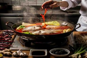 authentic Sichuan boiled fish cooking process