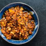 Sichuan garlic sauce finished bowl with minced garlic