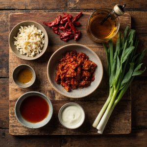 Sichuan garlic sauce ingredients close up