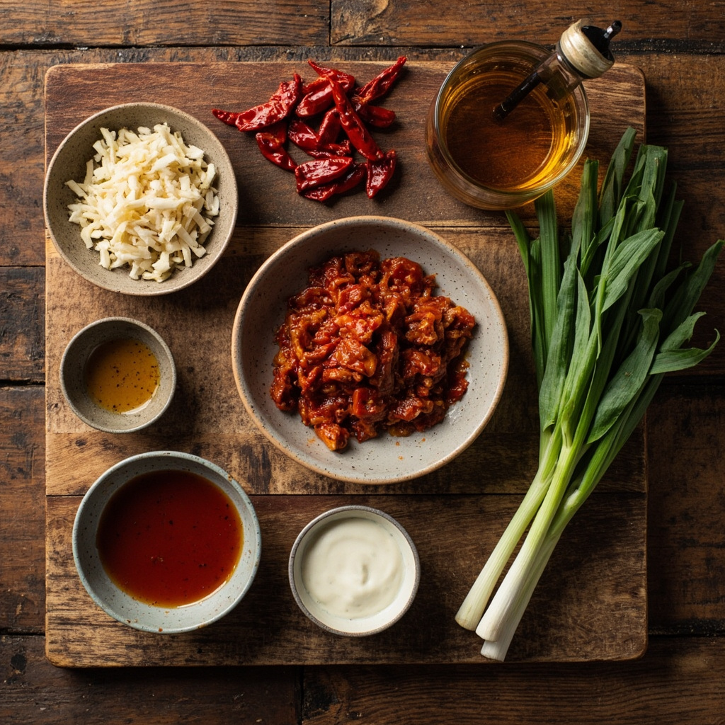 Sichuan garlic sauce ingredients close up