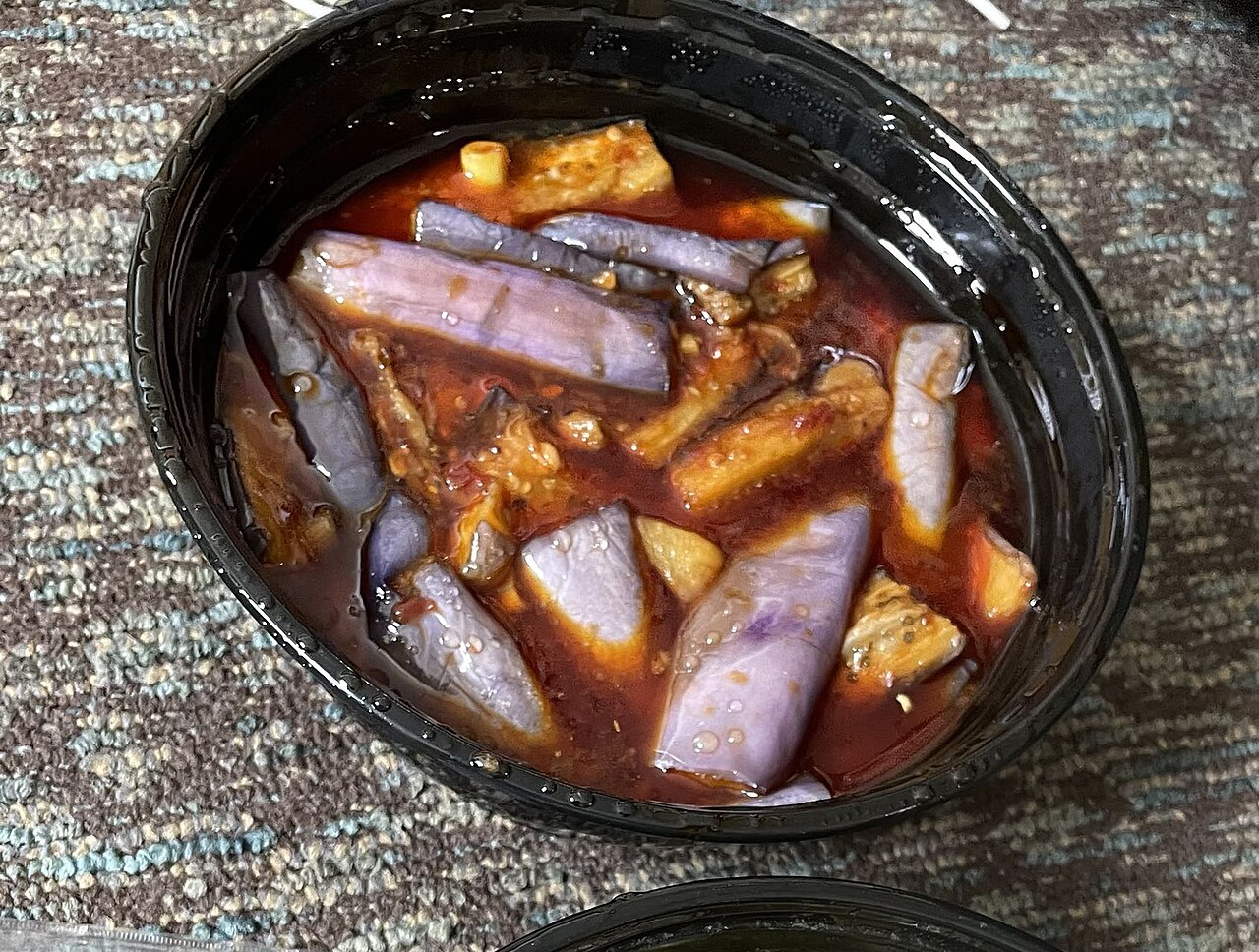 Sichuan Eggplant With Garlic Sauce Recipe: Texture, Sauce, and Timing Recipe 1 Sichuan eggplant with garlic sauce plate context for finished texture