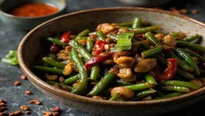 Green beans and pork in chili bean sauce