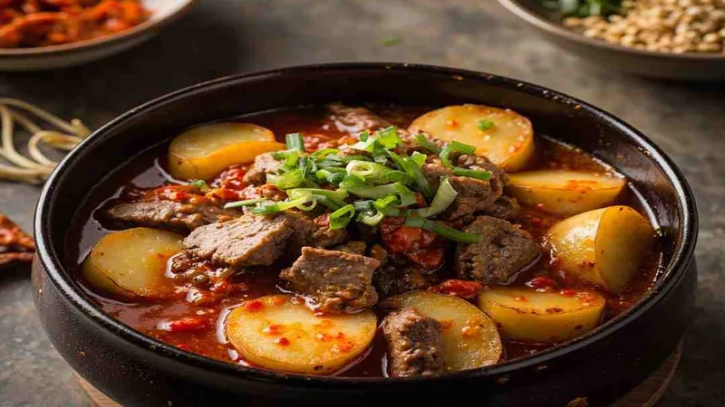 Dry Pot Potato Slices: Sichuan Recipe and Home Cooking Tips 1 Golden potato slices with pork belly and scallions