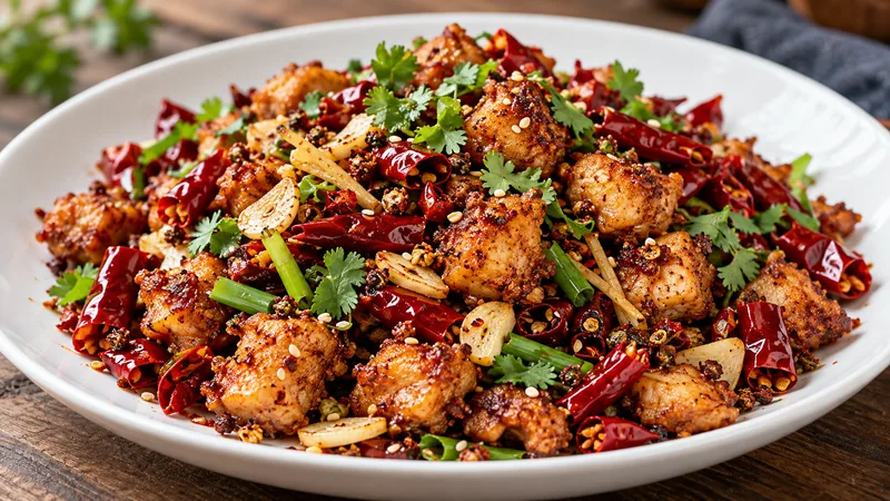 Sichuan Peppercorn Chicken Recipe: Heat, Aroma, and Stir-Fry Steps 3 Dry-style chicken pieces with dried chilies, garlic, scallions and cilantro