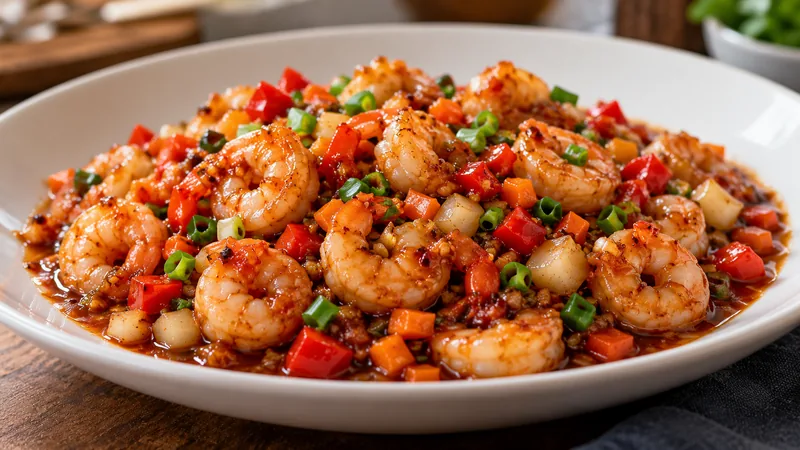 Sichuan Shrimp Recipe: How to Make Sauce, Heat, and Timing Checks 3 Szechuan shrimp in glossy sauce with carrot, red pepper and scallion
