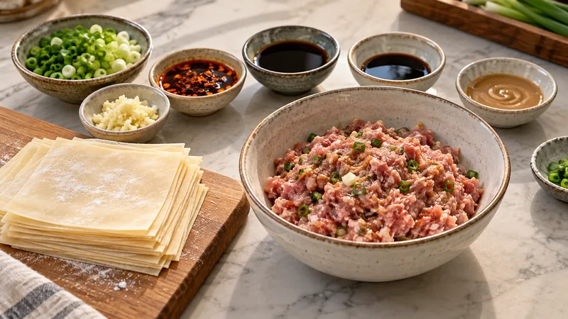 Sichuan Chili Oil Wontons Recipe: Filling, Sauce, and Serving Checks 1 Square wonton wrappers with seasoned pork filling and chili sauce ingredients