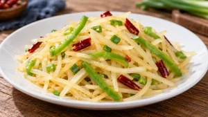 Sichuan stir-fried potato matchsticks with green pepper and dried chili