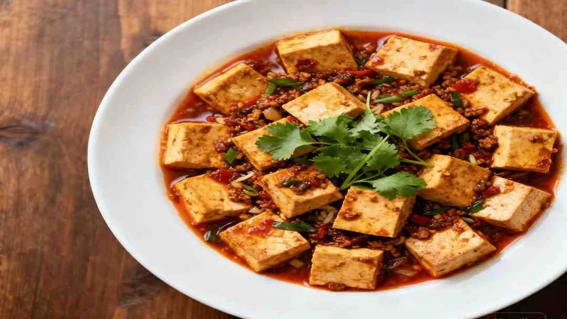 10 Mistakes That Ruin Vegan Mapo Tofu (And How to Fix Them) 1 Illustration of tofu in red chili sauce