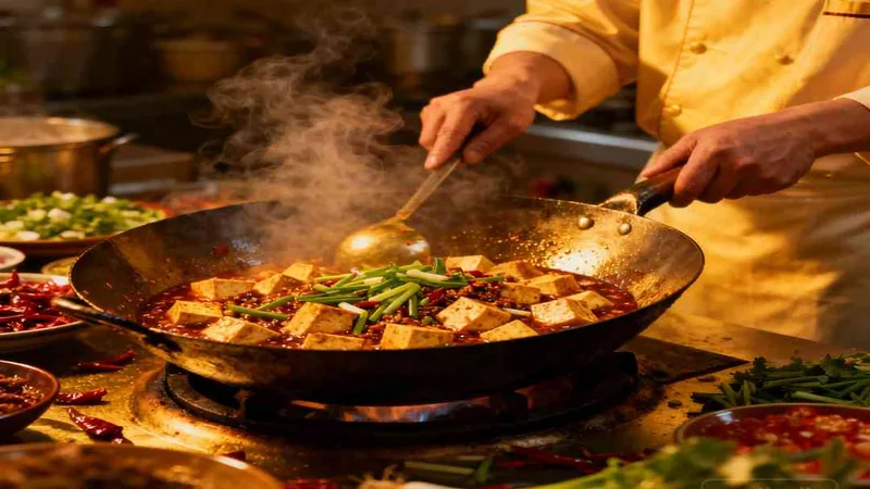 10 Mistakes That Ruin Vegan Mapo Tofu (And How to Fix Them) 2 Illustration of tofu cooking in a wok