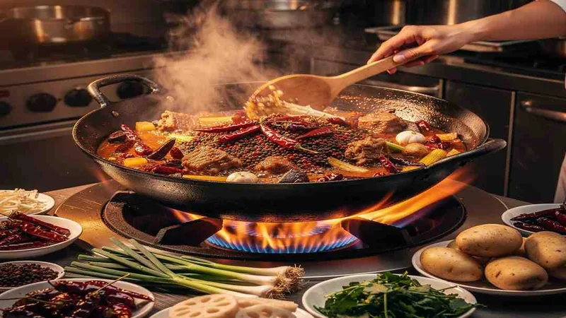 Why Your Authentic Sichuan Dry Pot Never Tastes Like the Res 2 Mixed dry-pot ingredients stir-frying in a wok