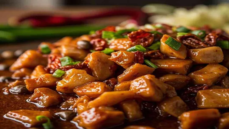 Chicken pieces coated in glossy sauce