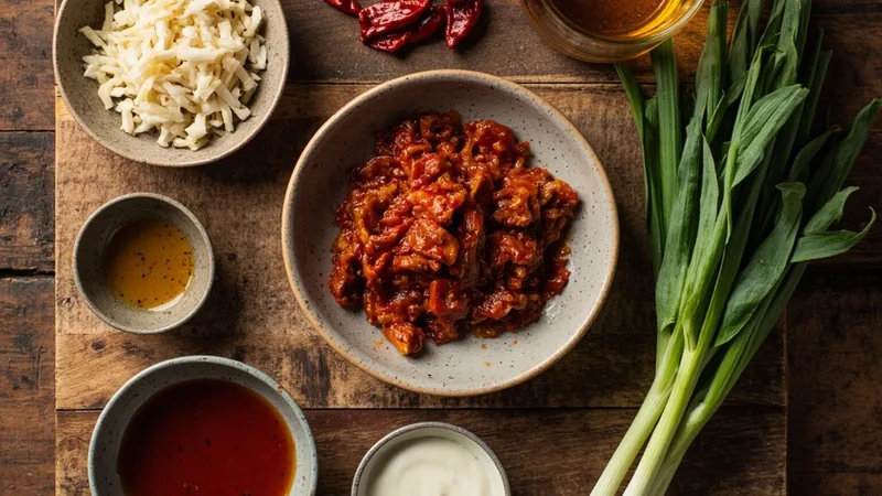 Sichuan Garlic Sauce: Flavor Base, Cooking Steps, and Mistakes to Avoid 1 Illustrated garlic, chilies and sauce ingredients