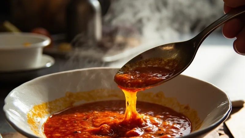 Sichuan Garlic Sauce: Flavor Base, Cooking Steps, and Mistakes to Avoid 2 Illustration of a red garlic chili sauce being poured