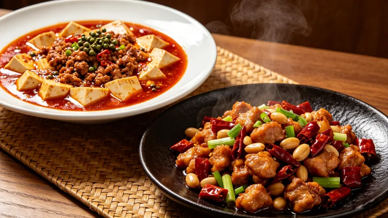 7 Essential Things to Know About Authentic Sichuan Cuisine 1 Illustration of Mapo tofu and Kung Pao chicken dishes