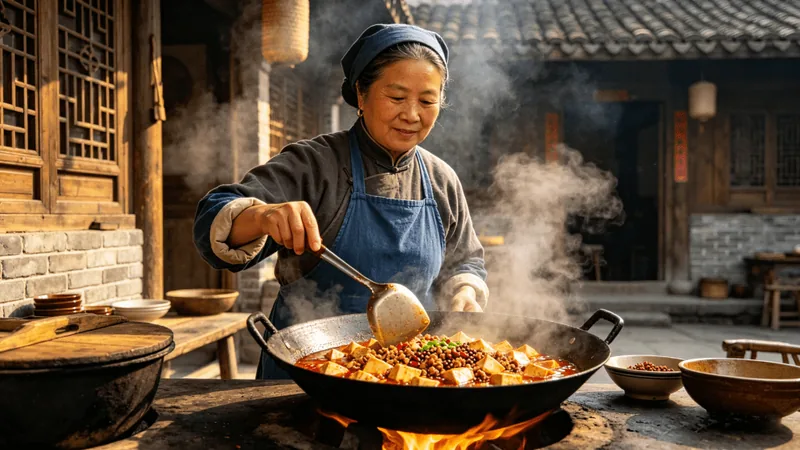 8 Secrets to Authentic Mapo Tofu: Spicy, Numbing, and Irresistibly Savory 3 Illustration of a cook stirring tofu in a wok