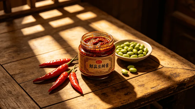 6 Little-Known Facts About Doubanjiang That Make Sichuan Food Unforgettable 1 Illustration of a jar of doubanjiang beside beans and chilies
