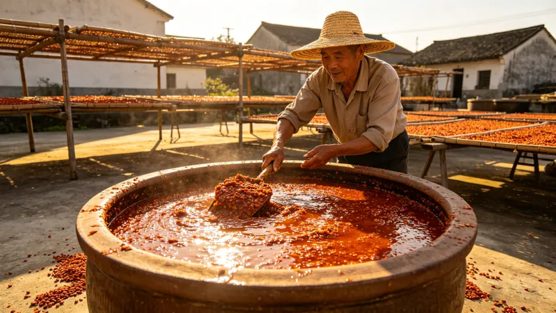 6 Little-Known Facts About Doubanjiang That Make Sichuan Food Unforgettable 2 Illustration of chili bean paste in an outdoor fermentation vat