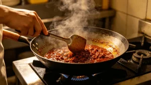 6 Little-Known Facts About Doubanjiang That Make Sichuan Food Unforgettable 78 Illustration of chili bean paste frying in a wok