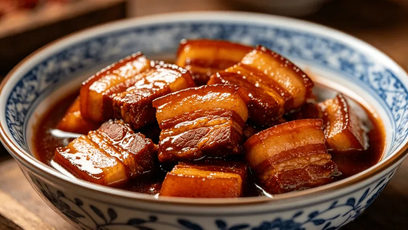7 Sichuan Cooking Techniques: Wok Heat, Mala, and Texture Checks 2 Illustration of braised pork belly in sauce