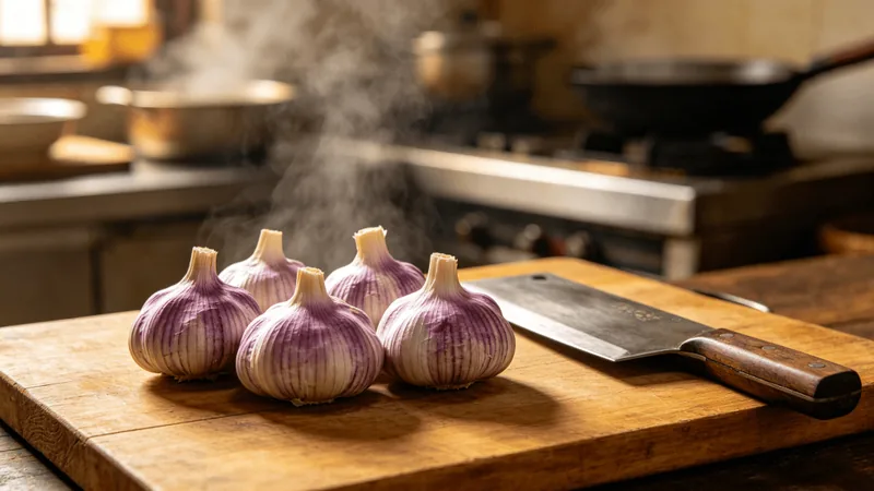7 Expert Tips for Using Garlic in Authentic Sichuan Cooking 1 Illustration of garlic bulbs on a kitchen worktop