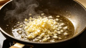 7 Expert Tips for Using Garlic in Authentic Sichuan Cooking 75 Illustration of chopped garlic heating in a wok