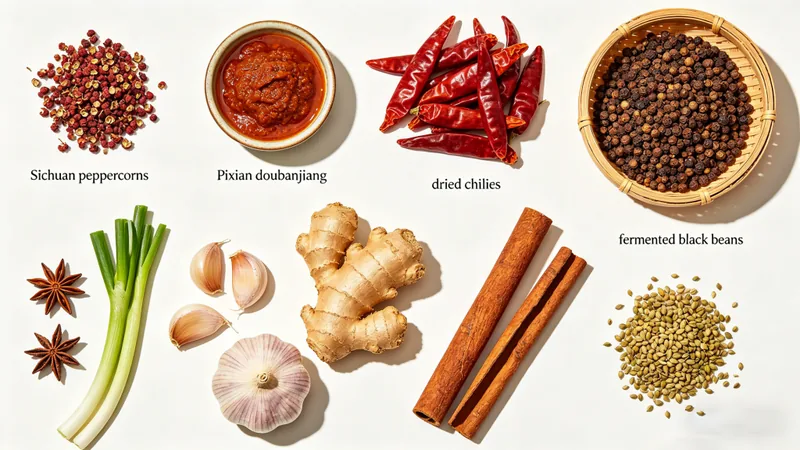 10 Essential Sichuan Cuisine Ingredients for Authentic Home Cooking 1 Illustrated selection of Sichuan pantry ingredients