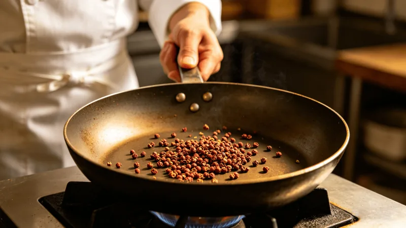 10 Essential Sichuan Cuisine Ingredients for Authentic Home Cooking 2 Illustration of Sichuan peppercorns toasting in a pan