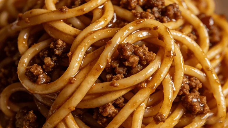 Authentic Dan Dan Noodles Recipe: Step-by-Step US-Friendly 2 Close-up illustration of noodles with minced meat in sauce