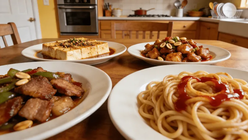 7 Must-Try Dishes to Understand Real Sichuan Food 1 Illustrated selection of tofu, chicken, pork and noodle dishes