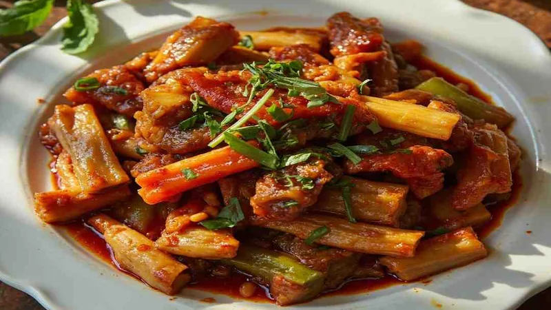 Sichuan Vegetable Dishes Recipes: Easy Home Cooking Guide 1 Cooked vegetable strips with red and green peppers