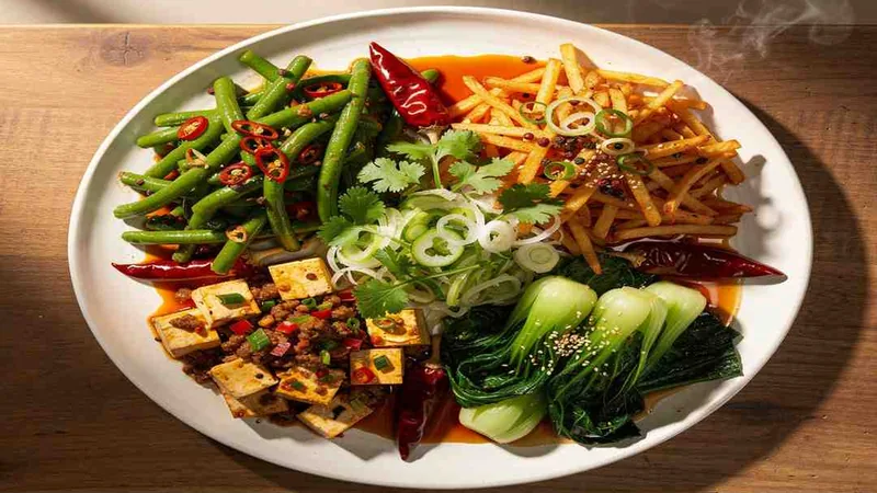 Best Sichuan Vegetable Recipes: Easy Home Cooking Guide 1 Illustrated selection of cooked vegetable dishes and tofu
