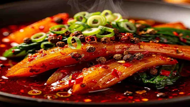 Best Sichuan Vegetable Recipes: Easy Home Cooking Guide 3 Illustrated close-up of vegetables in chili sauce