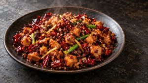 Zigong-style spicy diced rabbit with dried chilies and Sichuan peppercorns