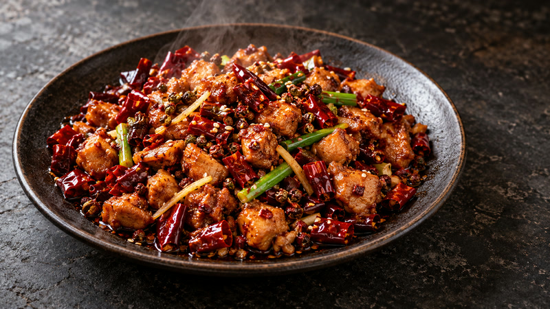 Zigong-style spicy diced rabbit with dried chilies and Sichuan peppercorns